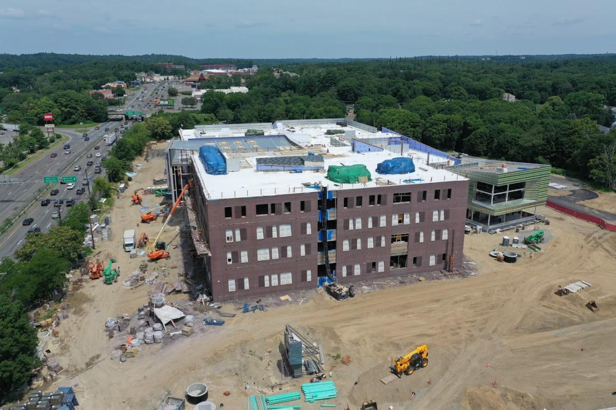 An aerial image showing the construction progress on the new Middle-High School