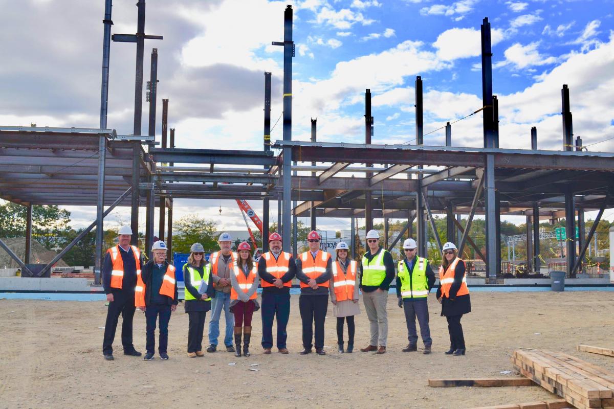 Members of the Building Committee take a site visit of construction on the new Middle-High School